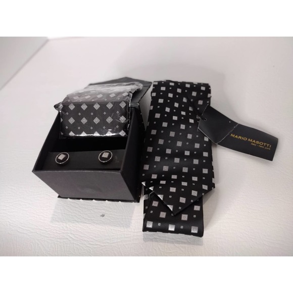 Mario Masotti Set Tie, cufflinks Black and White - Picture 3 of 3